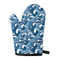Blue Japanese Wave Pattern Print Single Oven Mitt