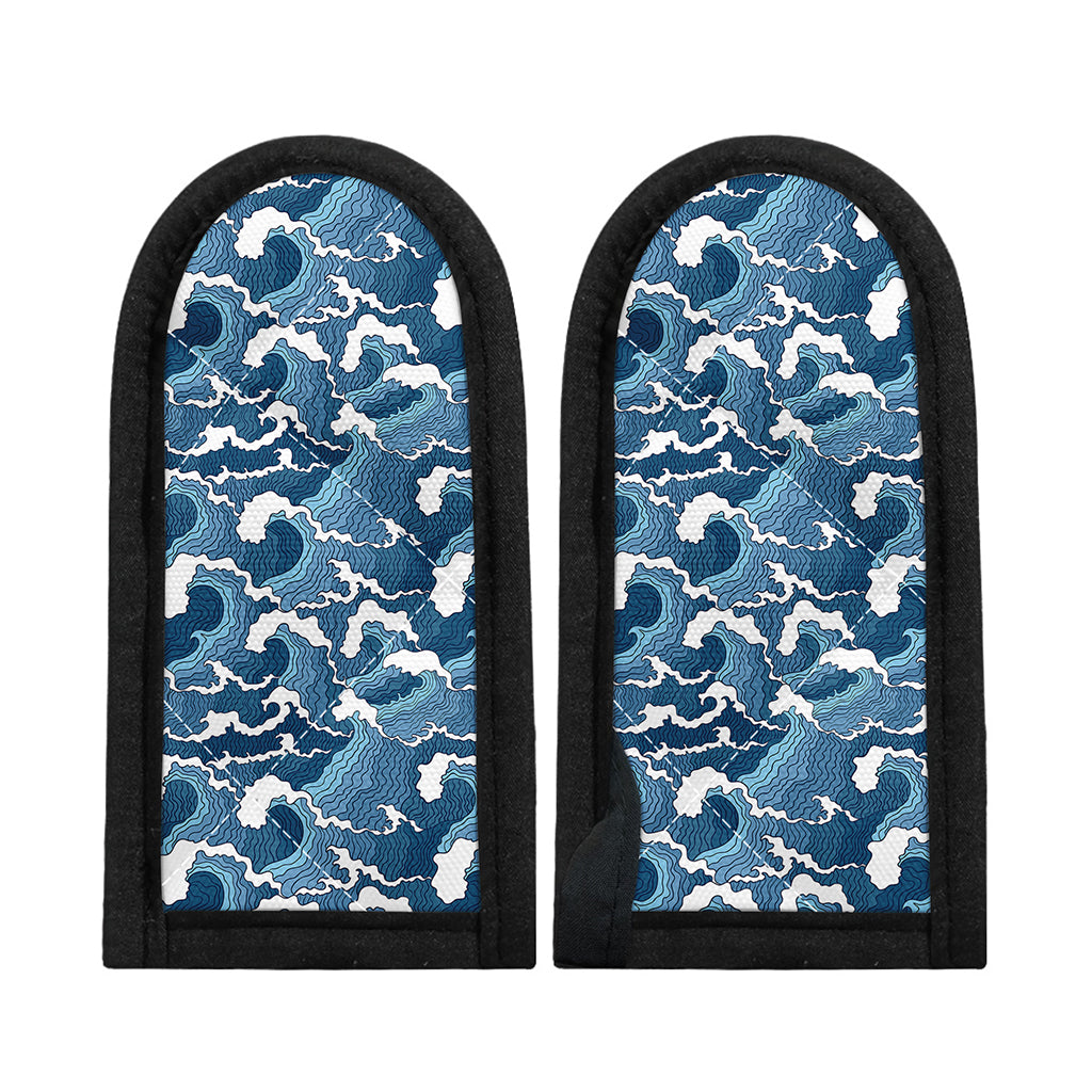 Blue Japanese Wave Pattern Print Skillet Handle Cover
