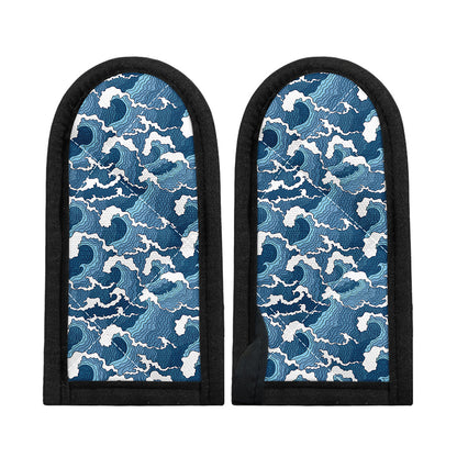Blue Japanese Wave Pattern Print Skillet Handle Cover