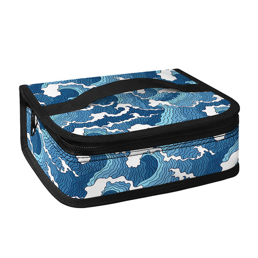 Blue Japanese Wave Pattern Print Small Lunch Bag
