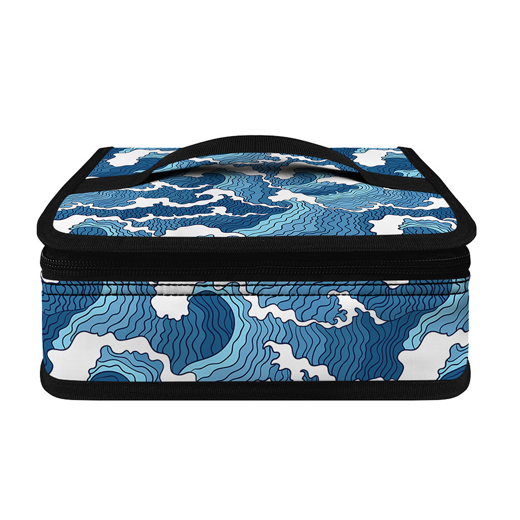 Blue Japanese Wave Pattern Print Small Lunch Bag