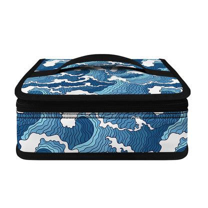 Blue Japanese Wave Pattern Print Small Lunch Bag