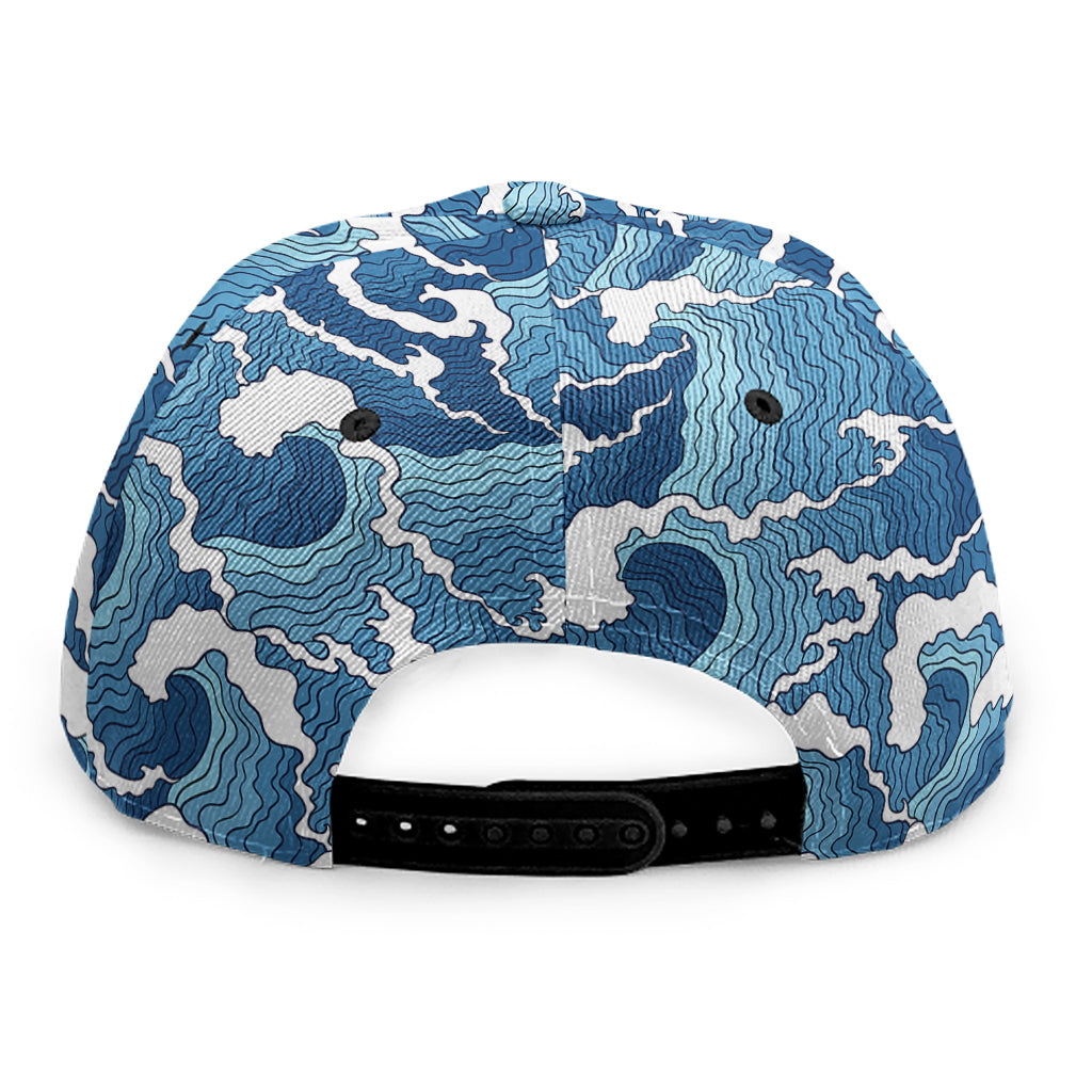 Blue Japanese Wave Pattern Print Snapback Cap