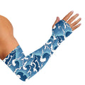 Blue Japanese Wave Pattern Print Sun Protection Arm Sleeves