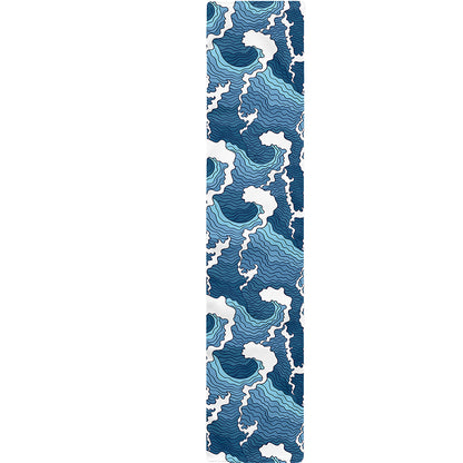 Blue Japanese Wave Pattern Print Table Runner