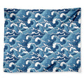 Blue Japanese Wave Pattern Print Tapestry