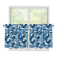 Blue Japanese Wave Pattern Print Tier Curtains