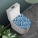 Blue Japanese Wave Pattern Print Toilet Lid Cover