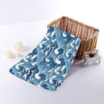 Blue Japanese Wave Pattern Print Towel