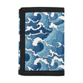 Blue Japanese Wave Pattern Print Trifold Wallet