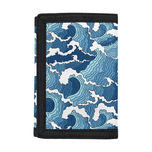 Blue Japanese Wave Pattern Print Trifold Wallet