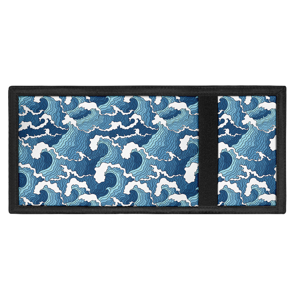 Blue Japanese Wave Pattern Print Trifold Wallet