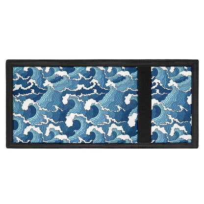 Blue Japanese Wave Pattern Print Trifold Wallet