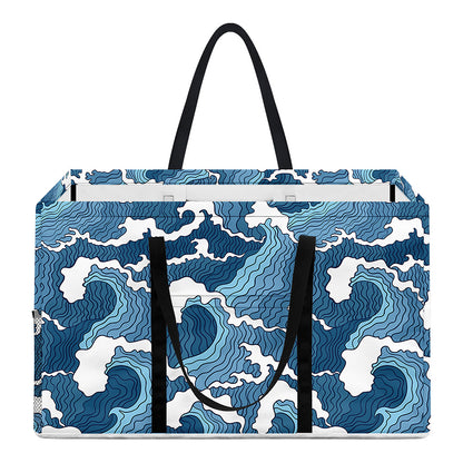 Blue Japanese Wave Pattern Print Utility Tote Bag
