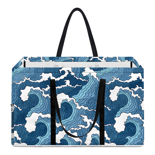 Blue Japanese Wave Pattern Print Utility Tote Bag
