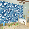 Blue Japanese Wave Pattern Print Wall Sticker