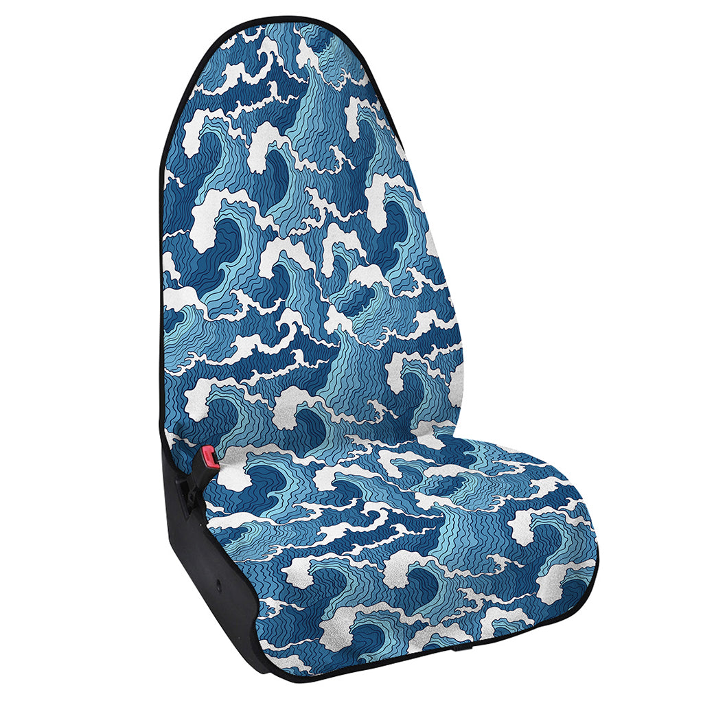 Blue Japanese Wave Pattern Print Waterproof Car Seat Cover