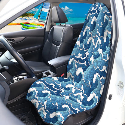 Blue Japanese Wave Pattern Print Waterproof Car Seat Cover