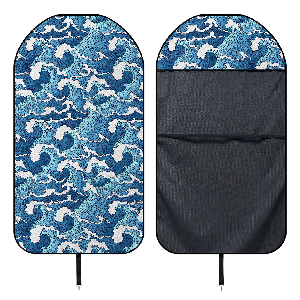 Blue Japanese Wave Pattern Print Waterproof Car Seat Cover