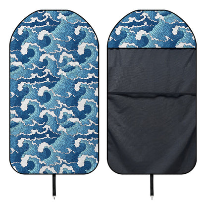 Blue Japanese Wave Pattern Print Waterproof Car Seat Cover