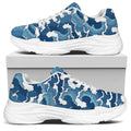 Blue Japanese Wave Pattern Print White Chunky Shoes