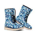 Blue Japanese Wave Pattern Print Winter Boots