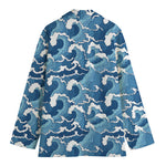 Blue Japanese Wave Pattern Print Women's Blazer