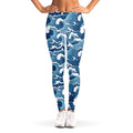 Blue Japanese Wave Pattern Print Women's Leggings