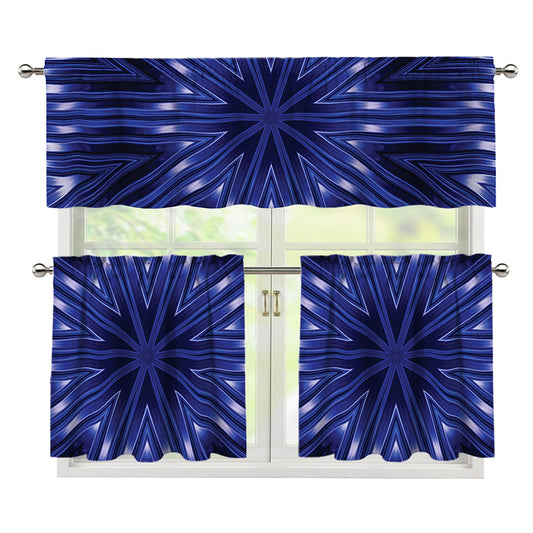 Blue Kaleidoscope Print 3 Piece Kitchen Curtains