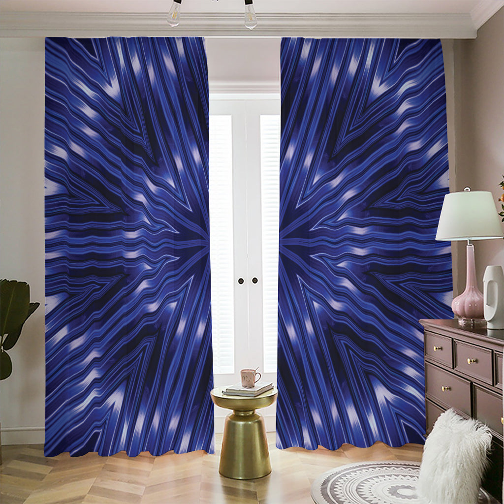 Blue Kaleidoscope Print Blackout Pencil Pleat Curtains