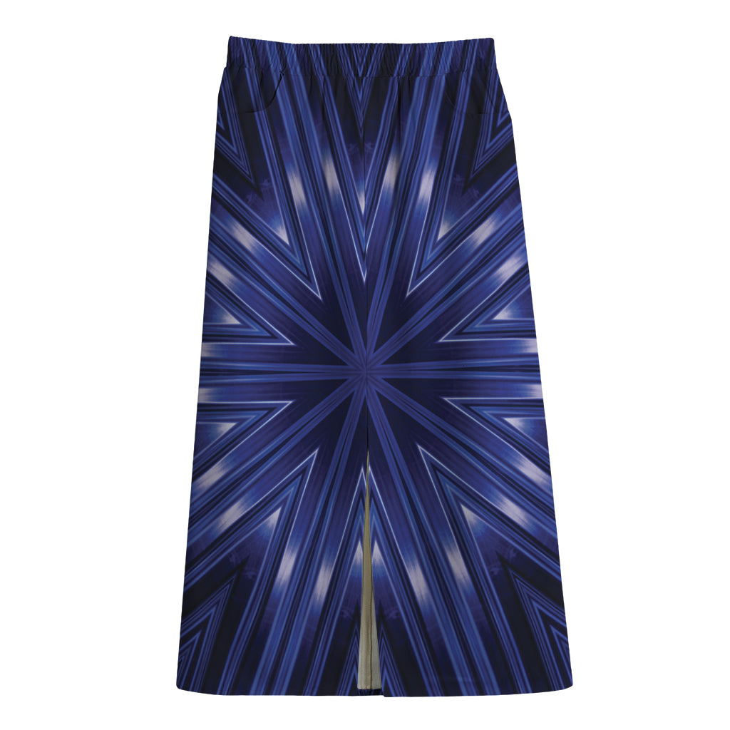 Blue Kaleidoscope Print Cotton Front Slit Maxi Skirt