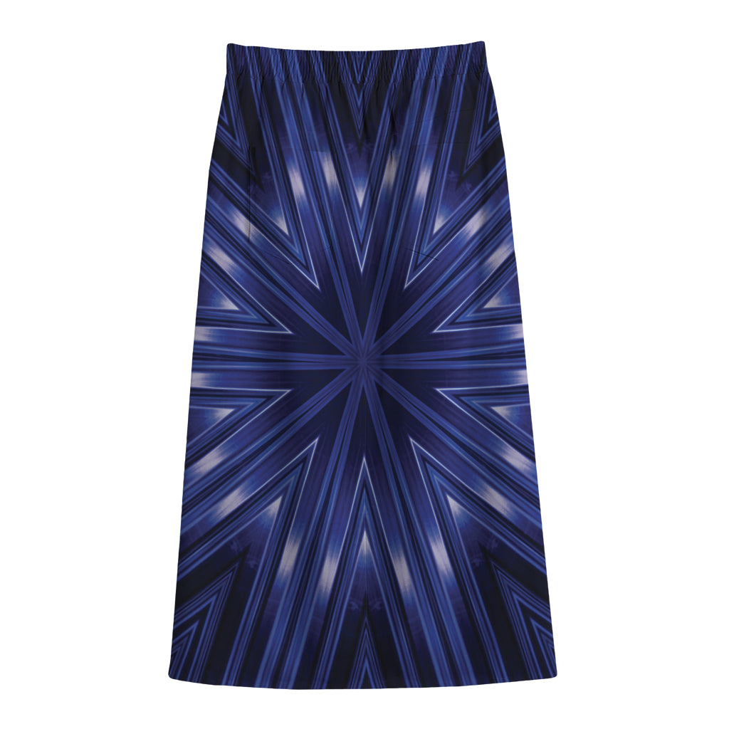 Blue Kaleidoscope Print Cotton Front Slit Maxi Skirt