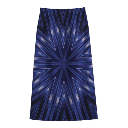 Blue Kaleidoscope Print Cotton Front Slit Maxi Skirt