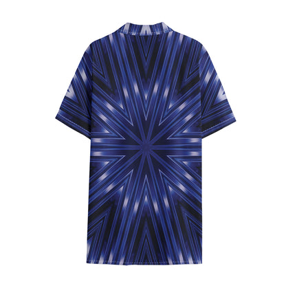 Blue Kaleidoscope Print Cotton Hawaiian Shirt