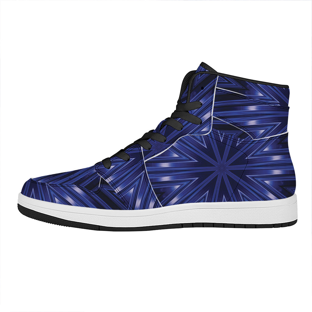 Blue Kaleidoscope Print High Top Leather Sneakers