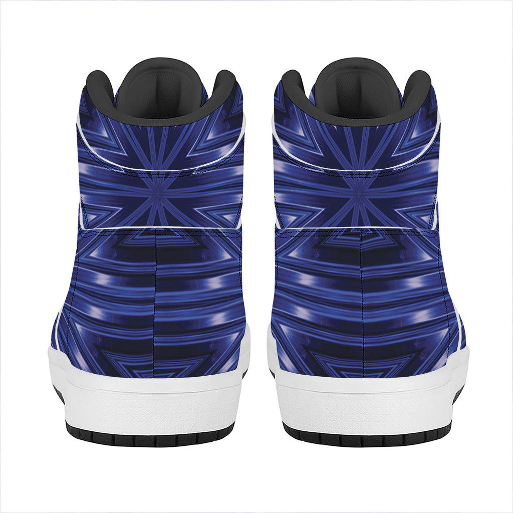 Blue Kaleidoscope Print High Top Leather Sneakers