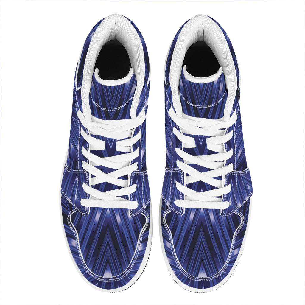 Blue Kaleidoscope Print High Top Leather Sneakers