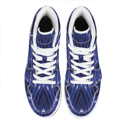 Blue Kaleidoscope Print High Top Leather Sneakers