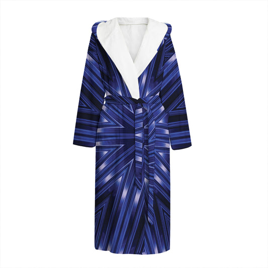 Blue Kaleidoscope Print Hooded Bathrobe