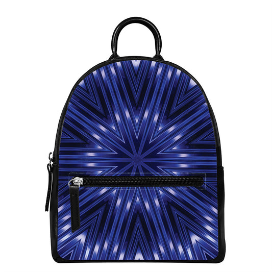 Blue Kaleidoscope Print Leather Backpack