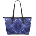 Blue Kaleidoscope Print Leather Tote Bag With Zipper