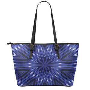 Blue Kaleidoscope Print Leather Tote Bag