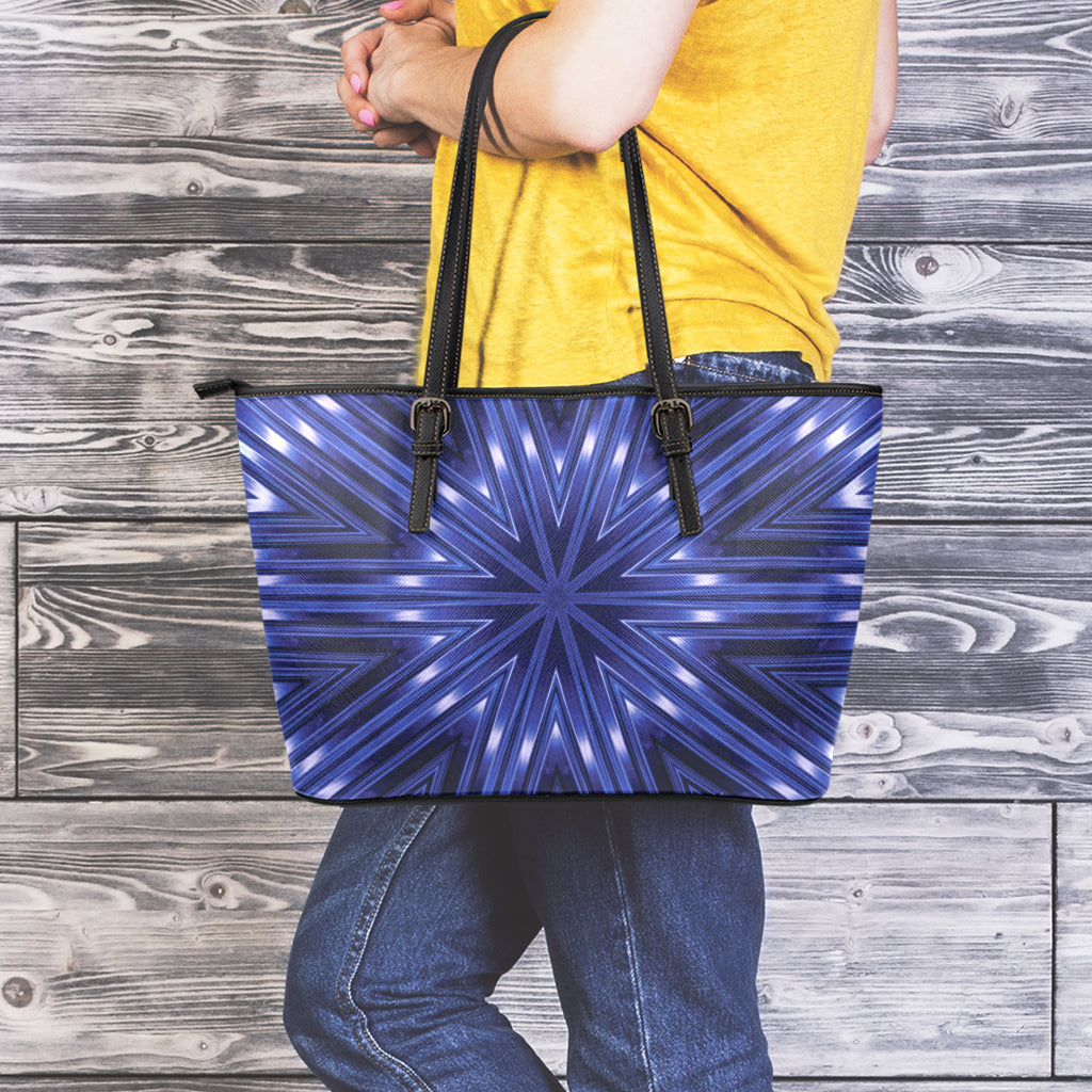 Blue Kaleidoscope Print Leather Tote Bag