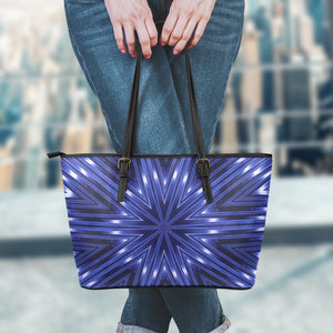 Blue Kaleidoscope Print Leather Tote Bag