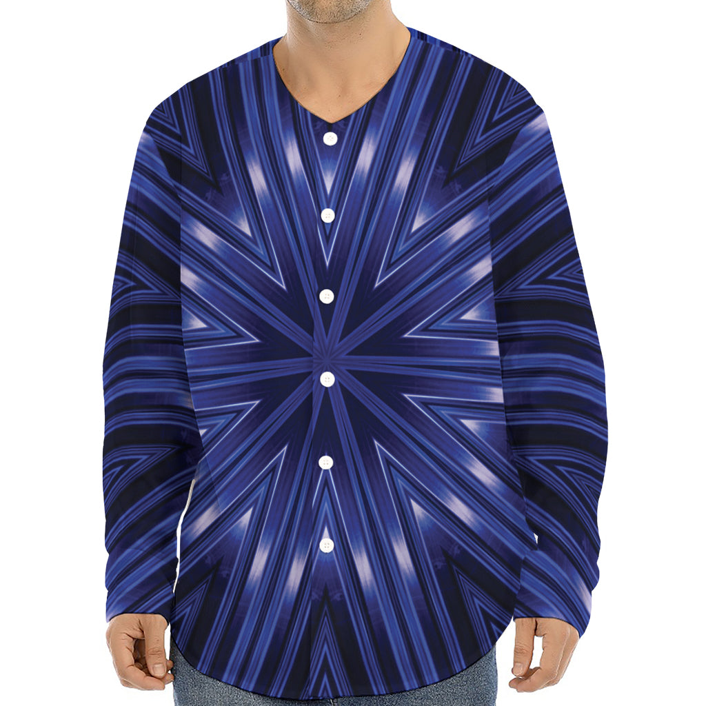 Blue Kaleidoscope Print Long Sleeve Baseball Jersey