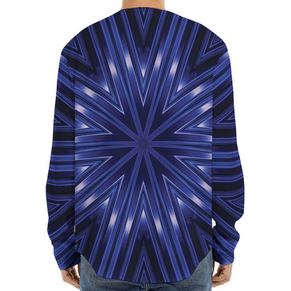Blue Kaleidoscope Print Long Sleeve Baseball Jersey