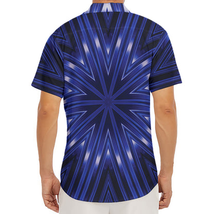 Blue Kaleidoscope Print Men's Deep V-Neck Shirt
