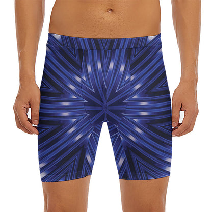 Blue Kaleidoscope Print Men's Long Boxer Briefs