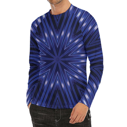 Blue Kaleidoscope Print Men's Long Sleeve Rash Guard
