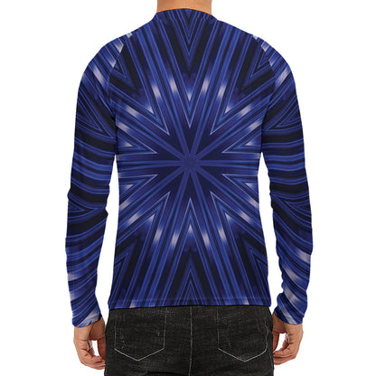 Blue Kaleidoscope Print Men's Long Sleeve Rash Guard